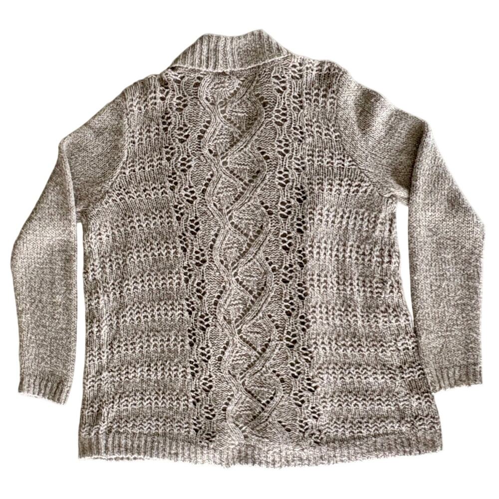 Maurices open knit cardigan, lightweight, flecks of gold on beige Women size L